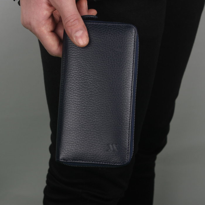 Zoozie Bags Cartera de Piel Auténtica Azul Marino